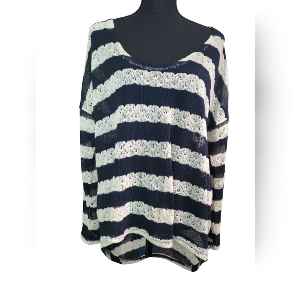 Cecico Black & White Striped Crochet Sweater – Size Large